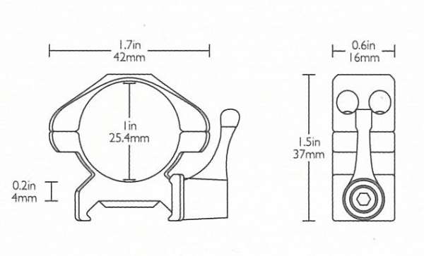 Precision Steel Ring Mounts Weaver (2pcs /1" Low, With Lever)