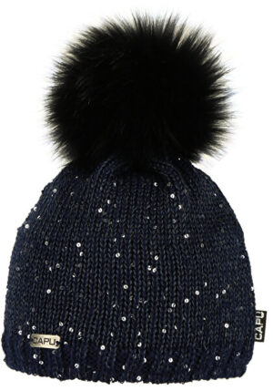 SNOW REBEL Čiapka s flisom - pletená  - dámska s brmbolcom čierna so striebornými flitrami