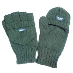 Rukavice pletené bez prstov s príklopkou -- zelené